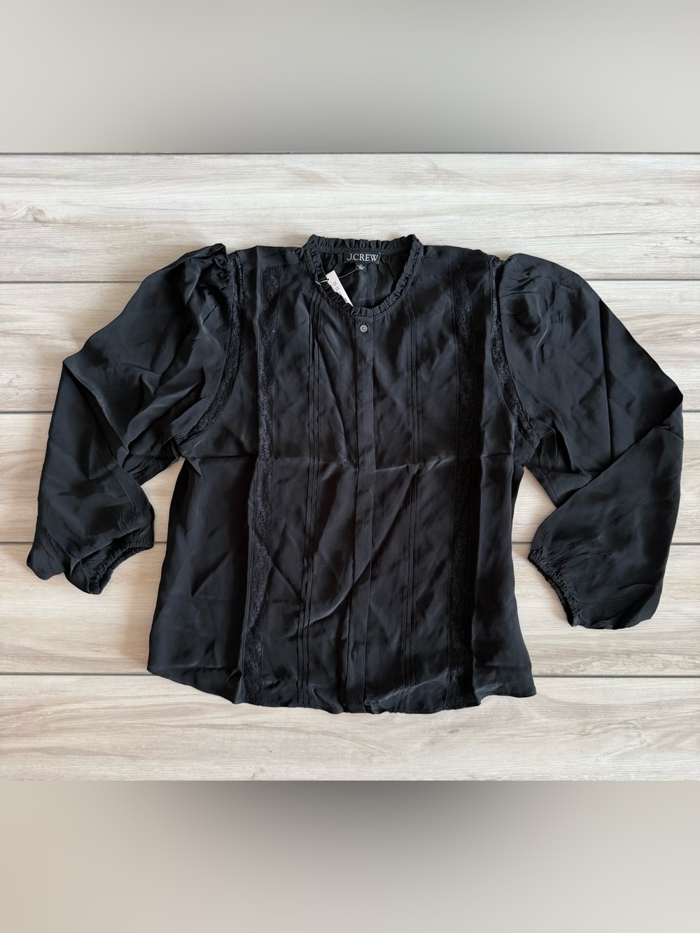 J. Crew Lace-trim Pintuck Top Black Medium NWT IN PACKAGE - Picture 4 of 9